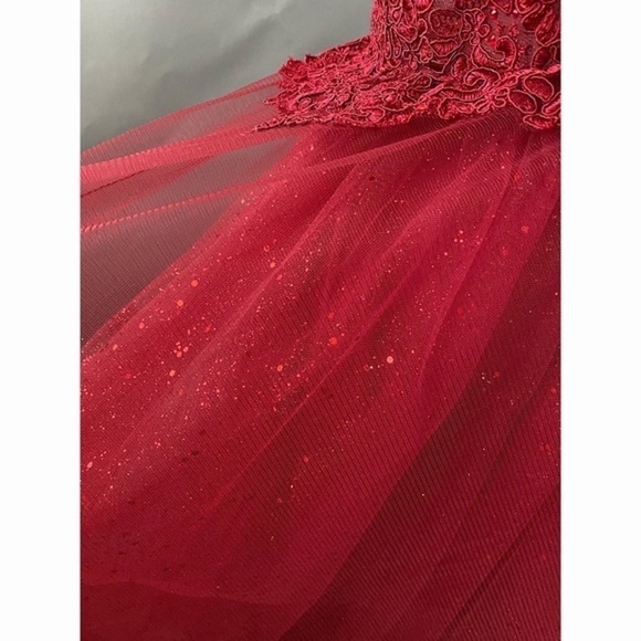 Sleeveless Burgundy Lace Ballgown - Picture 3 of 6